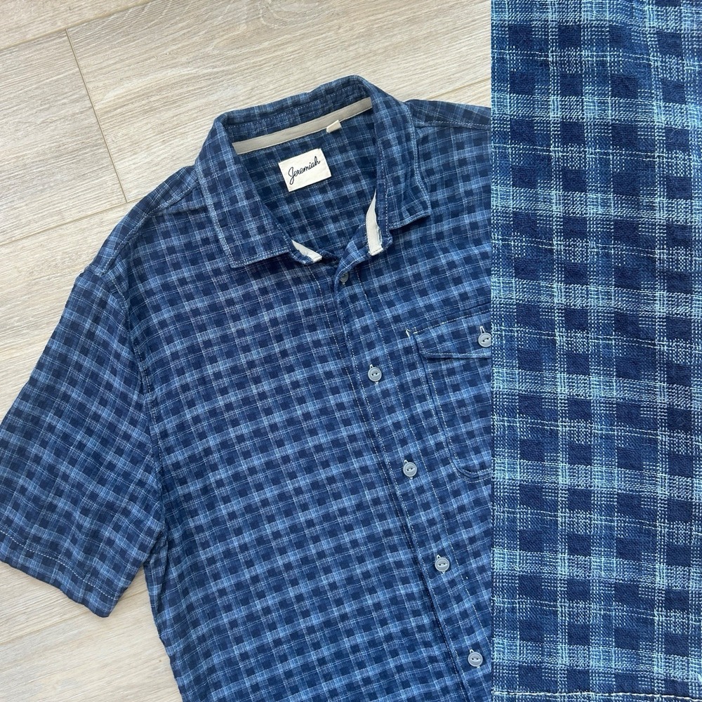 Jeremiah + Sons Large‎ Blue Plaid Short Sleeve Button Up Cotton